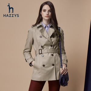 Hazzys哈吉斯秋季新款女裝英倫風衣女休閑修身外套中長款顯瘦
