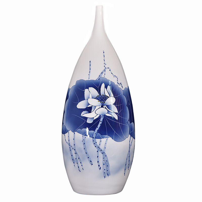 Jingdezhen blue and white lotus flower vases, flower arrangement sitting room of Chinese style household decorations ceramics hand - made of TV ark, furnishing articles