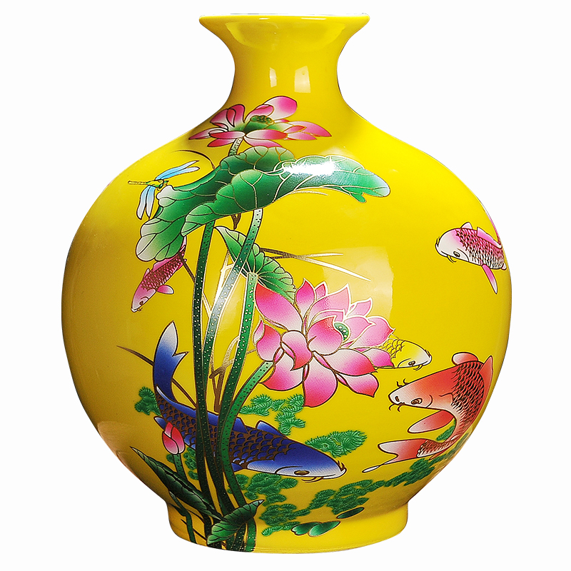 Jingdezhen ceramics yellow every year more than the vase sitting room of Chinese style household adornment handicraft furnishing articles arranging flowers