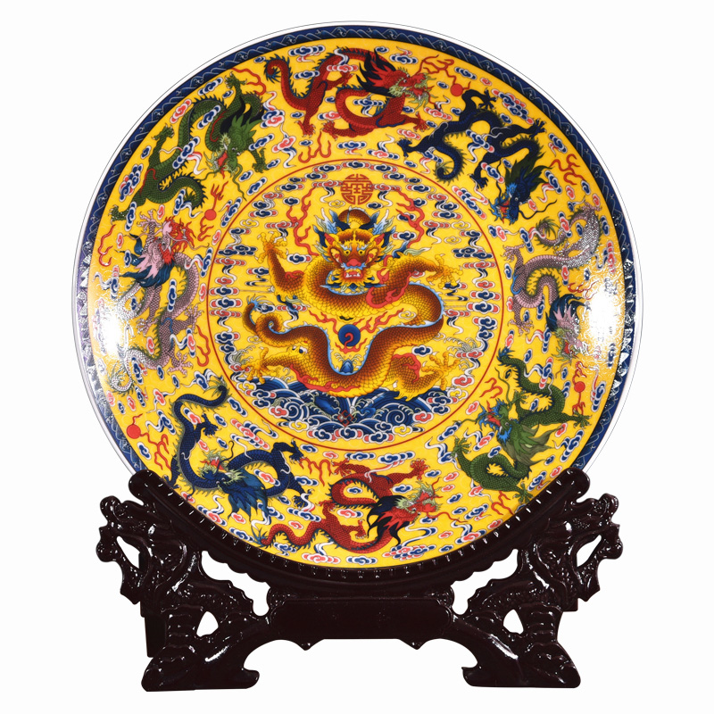 Jingdezhen ceramics powder enamel figure decoration plate, Kowloon hang dish sits plate of new Chinese style sitting room porch decoration