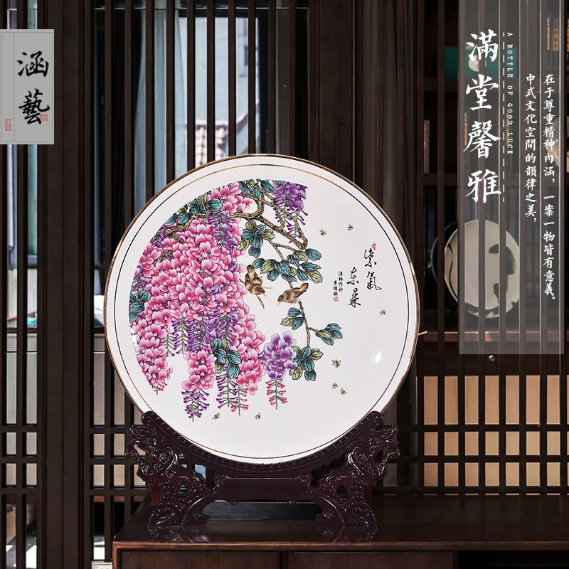 Jingdezhen ceramics powder enamel sabingga sukdun dergici jimbi decorate dish by dish hang dish of modern Chinese style household handicraft furnishing articles