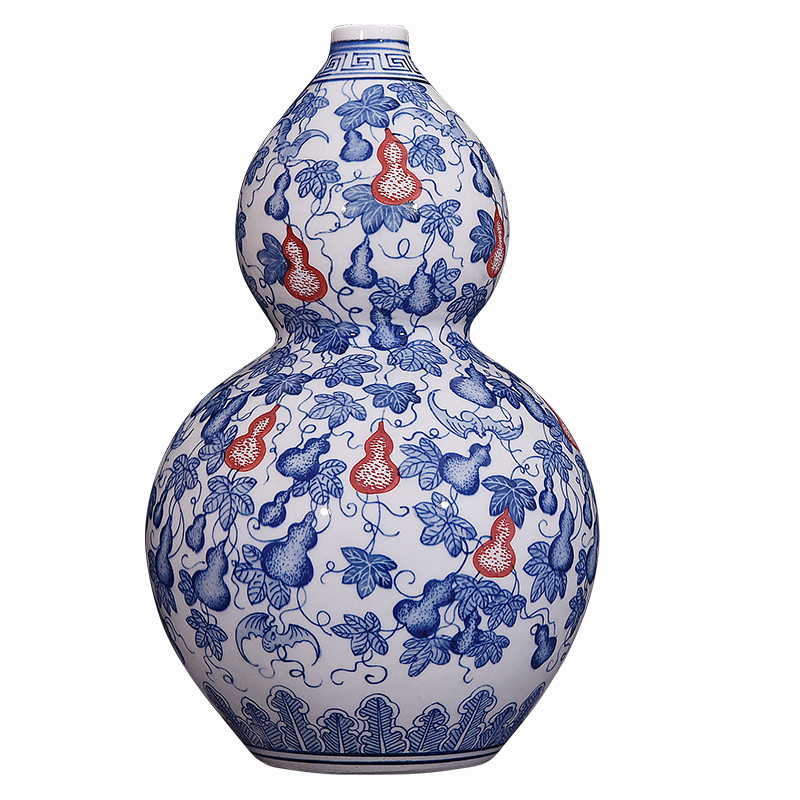 Jingdezhen ceramic blue and white porcelain bottle gourd figure gourd vases, new Chinese style flower arrangement sitting room adornment handicraft furnishing articles