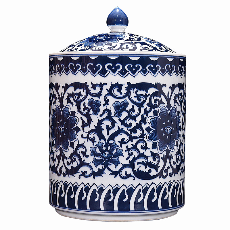 Jingdezhen ceramic hand - made archaize storage jar of pu 'er tea pot of blue and white porcelain vase furnishing articles flower arranging Chinese style living room