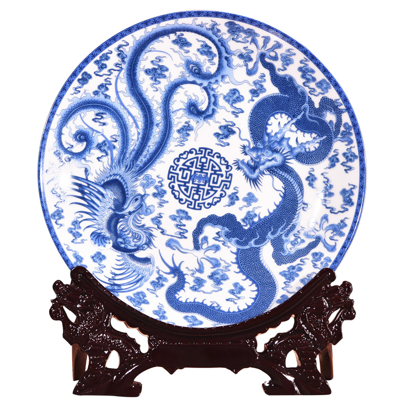 Jingdezhen ceramics in extremely good fortune to decorate dish by dish hang dish of new Chinese style living room porch handicraft furnishing articles