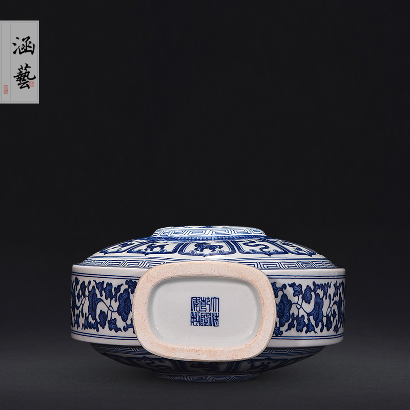 Jingdezhen blue and white Chinese zodiac hand - made ceramic dual ear vase furnishing articles of new Chinese style living room decoration