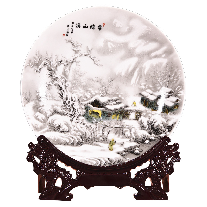 Jingdezhen ceramics snow creek mountain snow decorative hanging dish sat dish sitting room home decoration handicraft furnishing articles