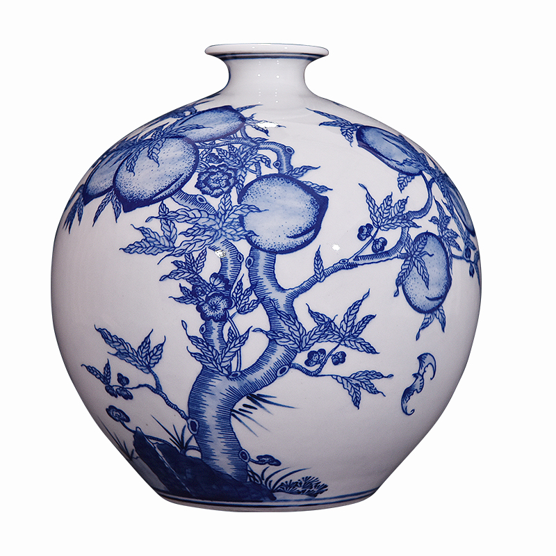 Jingdezhen blue and white wufu ceramics hand - made flat peach pomegranate bottles of new Chinese style flower arrangement sitting room adornment handicraft furnishing articles