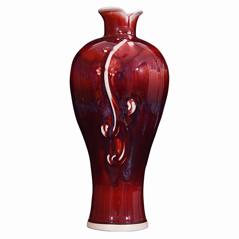 Ruby red glaze up jingdezhen ceramics Ruby red get a bottle of new Chinese style flower arrangement sitting room adornment is placed craft gift