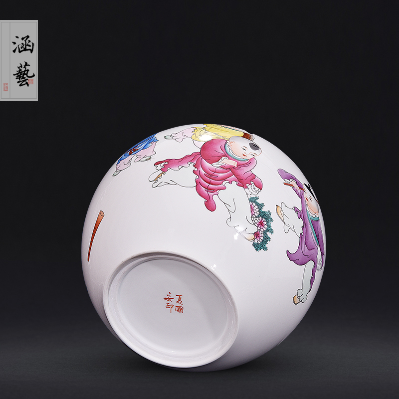 Jingdezhen ceramic hand - made baby play JiXiangFu tube of new Chinese style flower arrangement sitting room decoration as furnishing articles craft gift