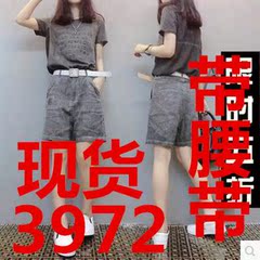 欧洲站2016夏装欧货潮新款潮流女装做旧百搭潮t+牛仔短裤两件套女