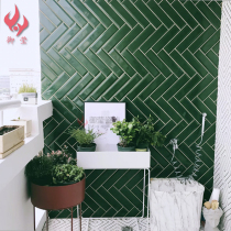 Dark green tiles Retro Nordic kitchen bathroom wall tiles Bright wave pattern bread tiles Army green small square tiles