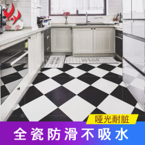 Black and white tiles 300 kitchen wall tiles Balcony bathroom Nordic bathroom anti-slip antique tiles All-ceramic living room tiles