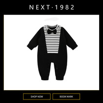 Next UK Kids Boys Patchwork Striped Gentleman Bow Tie Jumpsuit Spring Autumn New Long Sleeve Open Toe Crepe Clothes