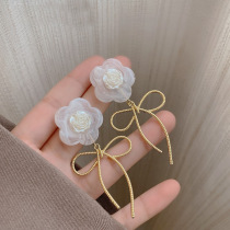 ins light luxury Korean version 925 silver delicate bow pearl flower earrings new trendy niche design earrings female