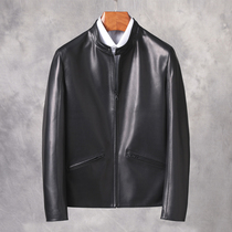 Autumn soft imported small sheepskin leather coat stand-up collar short slim motorcycle leather jacket leather mens coat tide