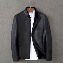 Winter mens fur one-piece fur coat Leather leather mens business casual slim short stand-up collar leather jacket