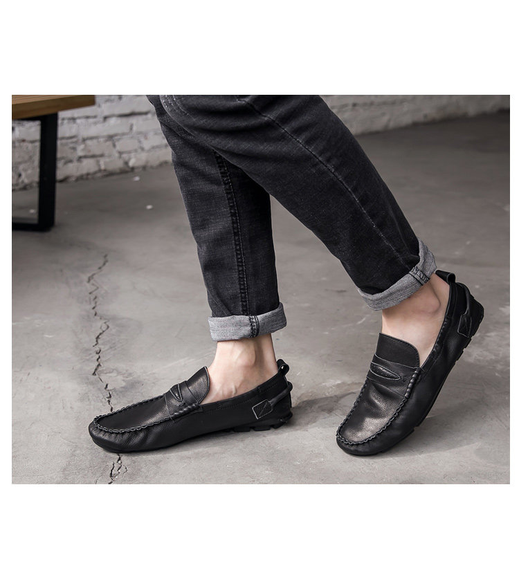 春夏软皮豆豆鞋男轻薄做旧套脚乐福鞋透气百搭男鞋851p235