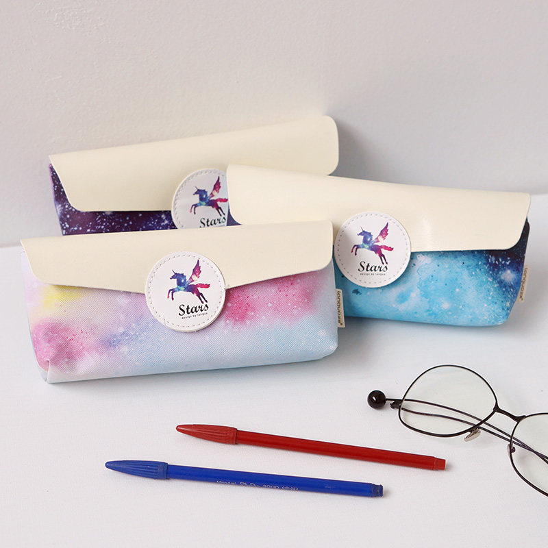 蓝果梦幻星空笔袋韩国简约女生文具盒创意学生铅笔盒女pu文具袋