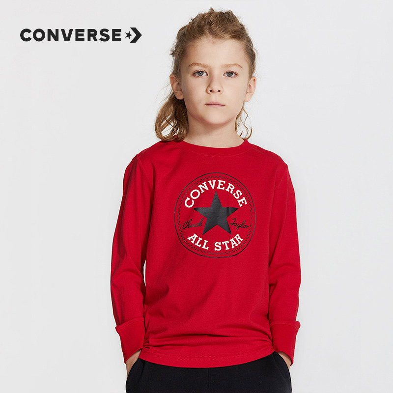 A类安全等级 Converse 匡威 20年秋季新款 纯棉 儿童圆领长袖T恤 聚划算双重优惠折后￥77.3包邮 66~165码多色可选