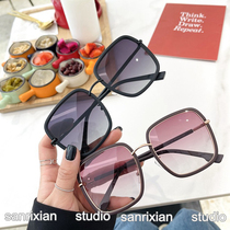 2021 new large frame square metal frame double circle personality 100 lap polarized sunglasses gradient color frosted frame ink mirror