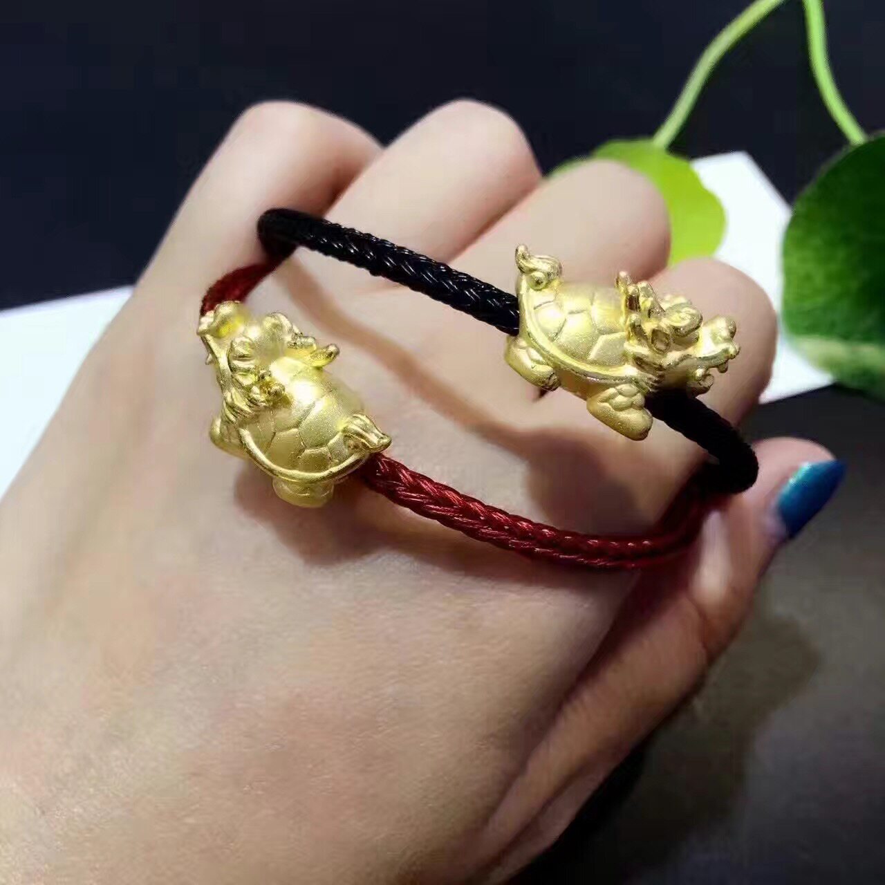 3d硬金黄金貔貅神兽聚财龙龟转运珠足金搭配钢丝绳皮绳手链吊坠