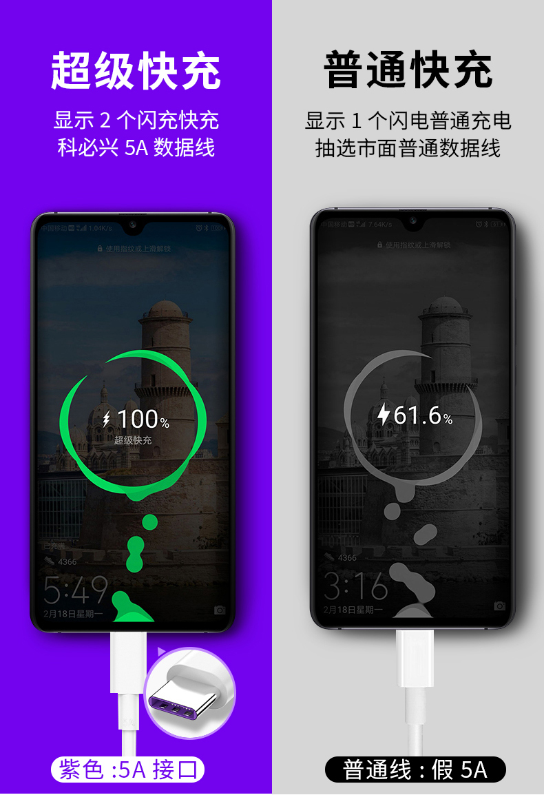 华为适用5A快充typec数据线