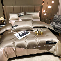High-end 140 full cotton four sets of pure cotton linen genuine silk satin bed-in-style European-style gold curry bed with supplies 4