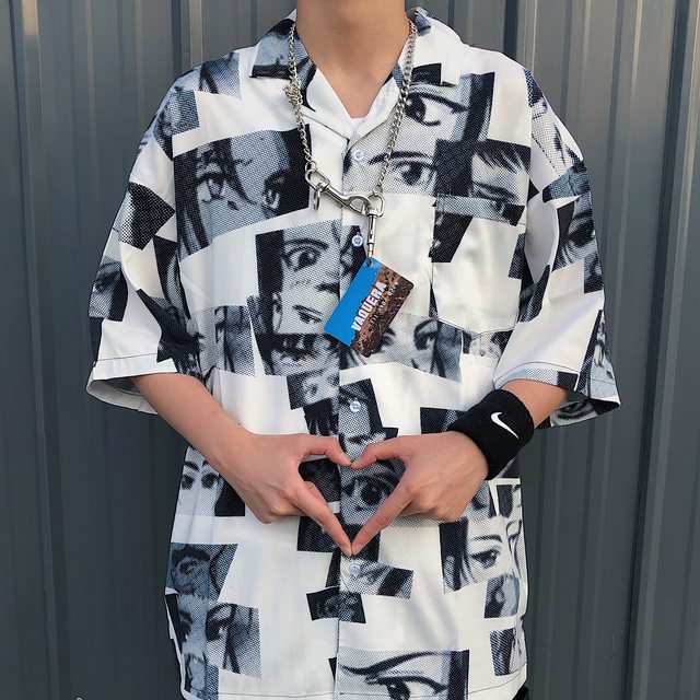 HELIPORT interstellar denim national tide full-print shirt jacket tide brand short-sleeved loose casual shirts for men and women lovers HELIPORT interstellar denim national tide full-print shirt jacket tide brand short-sleeved loose casual shirts for men and women lovers