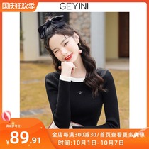 Gee Yini 2021 new autumn Korean version wear black slim body knitted top base shirt sweater women