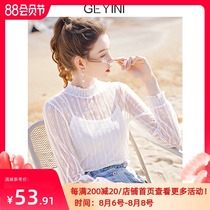 2021 new autumn new white long-sleeved Western style shirt Chiffon top super fairy with lace base shirt women