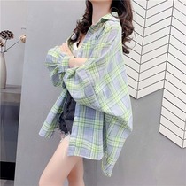 European Station Plaid Shirt Woman 2022 New spring autumn and winter loose slim fit long sleeve blouse in sunscreen