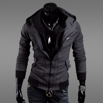 Personality double collar fake two hooded sweater jacket Student waist clothes Motorcycle sportsman multi-zipper small coat tide