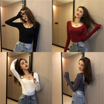 Watch out for the machine top womens design sense of Hong Kong wind halter base shirt Autumn new slim slim long sleeve hoodie T-shirt