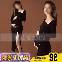 2021 Pregnant woman photo clothing Sexy art Pregnancy photo studio photography Vintage Black modern slim knitted skirt