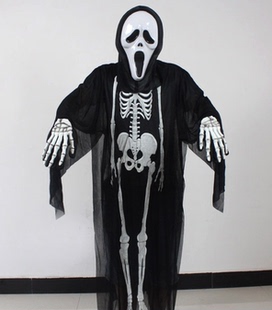 面具 恐怖服装 衣服 面具一套 万圣节惊叫表演死神道具 骷髅骨架衣