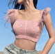 #Sisjuly# pink and tender girl super cute lace lace flying sleeves knitted small sling female all-match thin #Sisjuly# pink and tender girl super cute lace lace flying sleeves knitted small sling female all-match thin