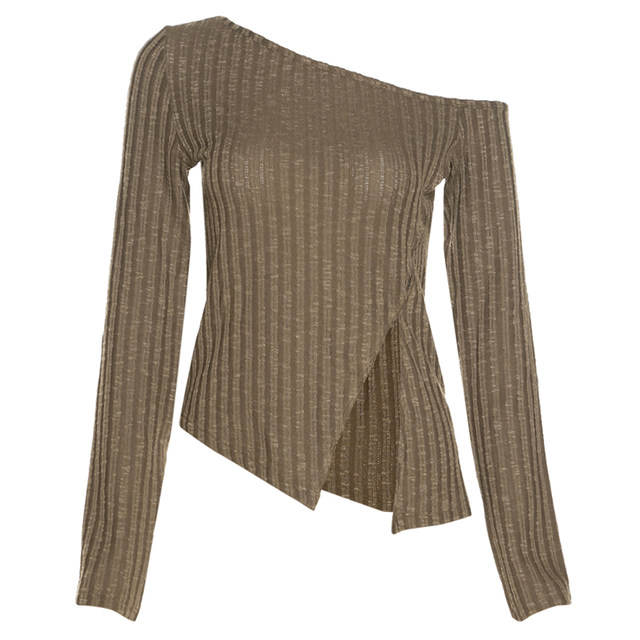 #Sisjuly#vintage French vintage clavicle essence slanted shoulders slim long sleeves slim T-shirt women all-match show waist #Sisjuly#vintage French vintage clavicle essence slanted shoulders slim long sleeves slim T-shirt women all-match show waist
