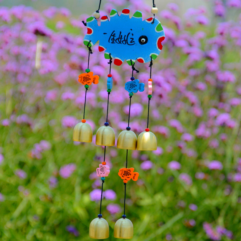 云南丽江实木铜风铃彩色小鱼挂饰门饰家居客厅装饰 旅