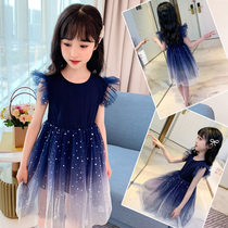 Girls' Summer dress This year's new starry sky net princess skirt baby pure cotton short sleeve dress birthday dress tide