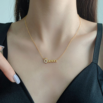 queen letter necklace 2021 new female advanced design sensation small crowdgold titanium steel collarbone chain not to fall color
