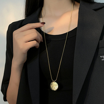 Titanium Steel Sweater Chain Woman Autumn Winter 2021 New Tide Long style Round Cards Decoration Necklace Small Crowd 18k Gold not off color