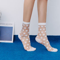Socks womens crystal stockings spring and summer thin translucent glass stockings Japanese polka dot spots mid-tube womens tide socks
