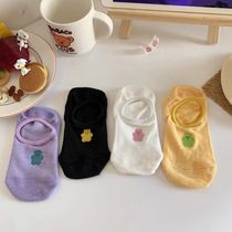Bear socks Spring cute cotton socks Japanese boat socks solid color candy color shallow mouth socks invisible silicone anti-falling feet