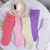 Stockings velvet crimping piles of socks thin socks womens middle tube wild Japanese white autumn retro candy color