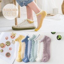 Socks womens summer thin net red glass silk crystal stockings Korean short socks shallow mouth cute student wild boat socks