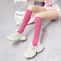 Street shot Tide brand stockings children Korean version of net red students letter pink bright silk high socks and knee socks powder calf socks