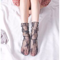 Socks womens vintage thin mesh stacking socks hollowed out transparent tube socks Japanese lace womens socks Lolita socks
