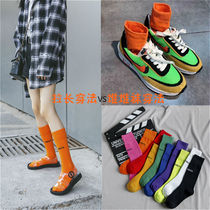 Fashion socks women tide Net red fluorescent women calf socks summer thin Tide Street candy color long pile socks