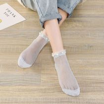 Pearl lace stockings ladies socks Korean summer thin boat Socks student anti-hook silk Crystal socks shallow breathable