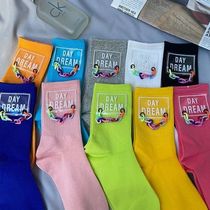 2021 spring and summer new candy color chain mid-tube socks Korean fashion sports cotton socks net red fashion trend socks